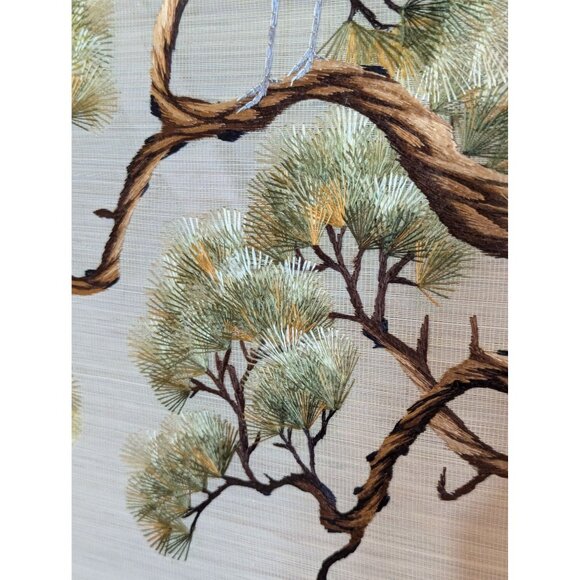 Japan Hanging Scroll Kakejiku VTG Silk Hand Embroidery Tosa Mitsusada Two Cranes - Picture 7 of 7